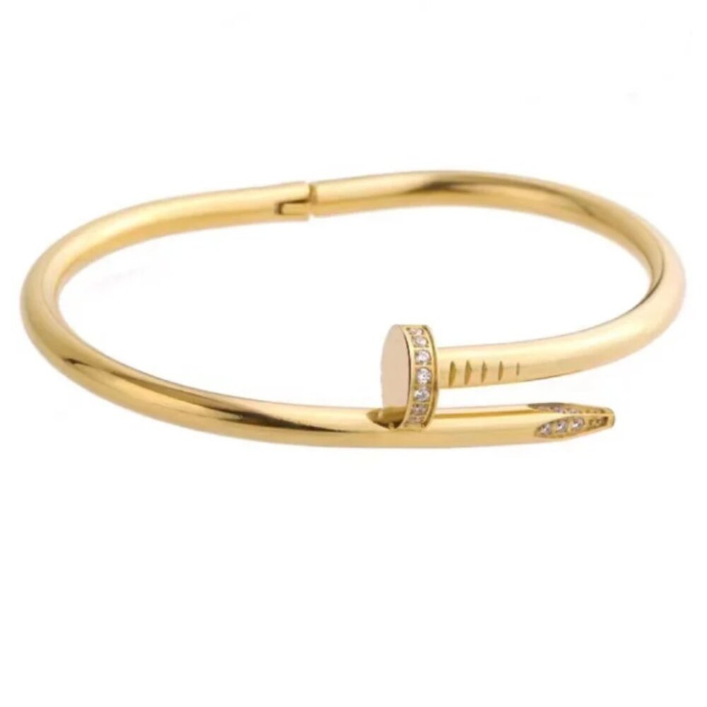 Classic and Modern Nail Shaped Luxury Inspired Design Gold Bangle Bracelet